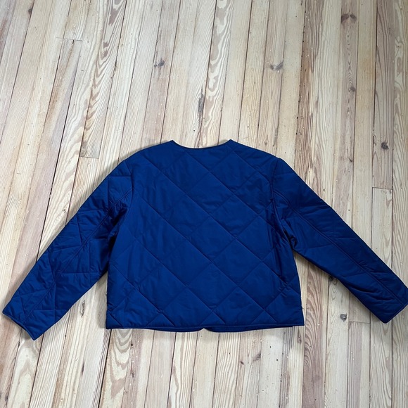 nwt JONES NEW YORK Quilted Navy Blue Collarless Button Front Jacket Women large - Picture 8 of 11